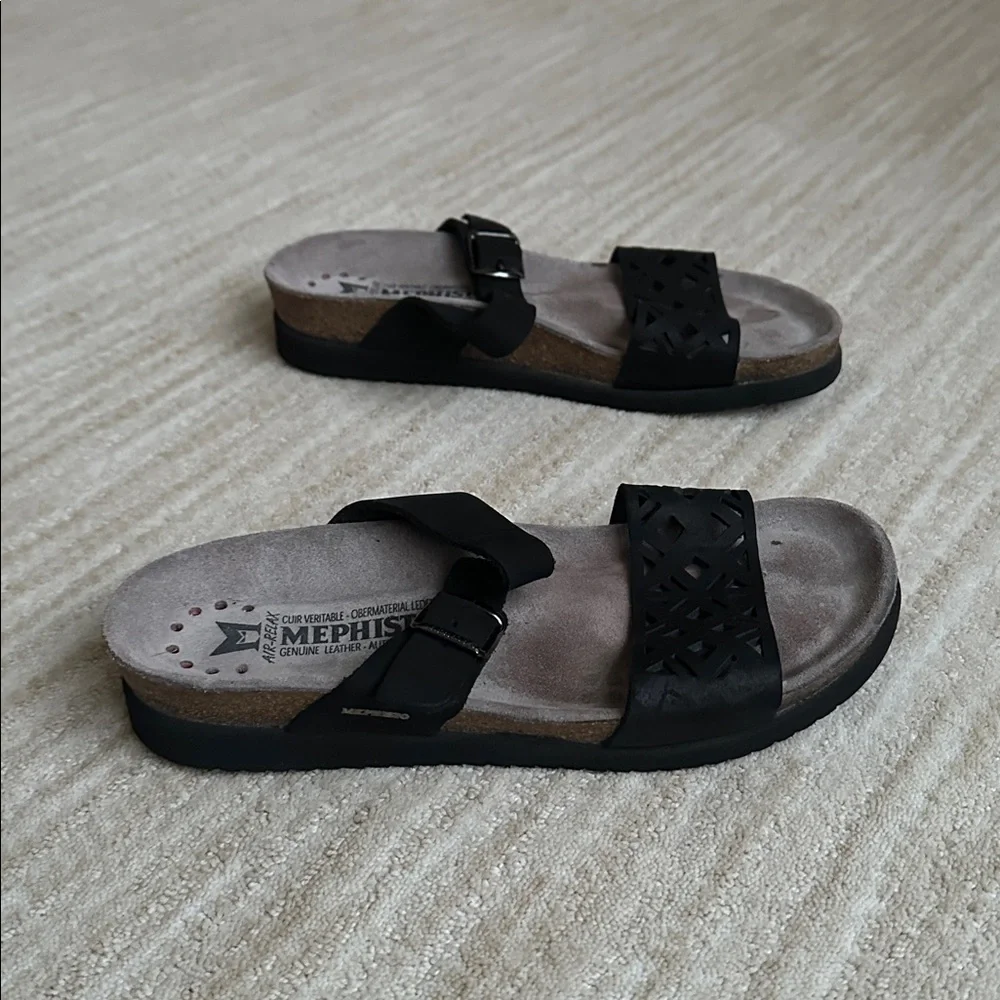 EUC Mephisto Women's Hirena Slide Sandal Double Strap Black EU 38 | US 8